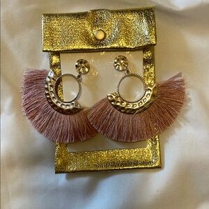 Gold and Pink Tassel Earrings